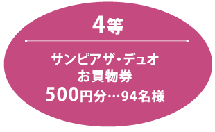 ４等 サンピアザ・デュオ お買い物券 500円分…94名様
